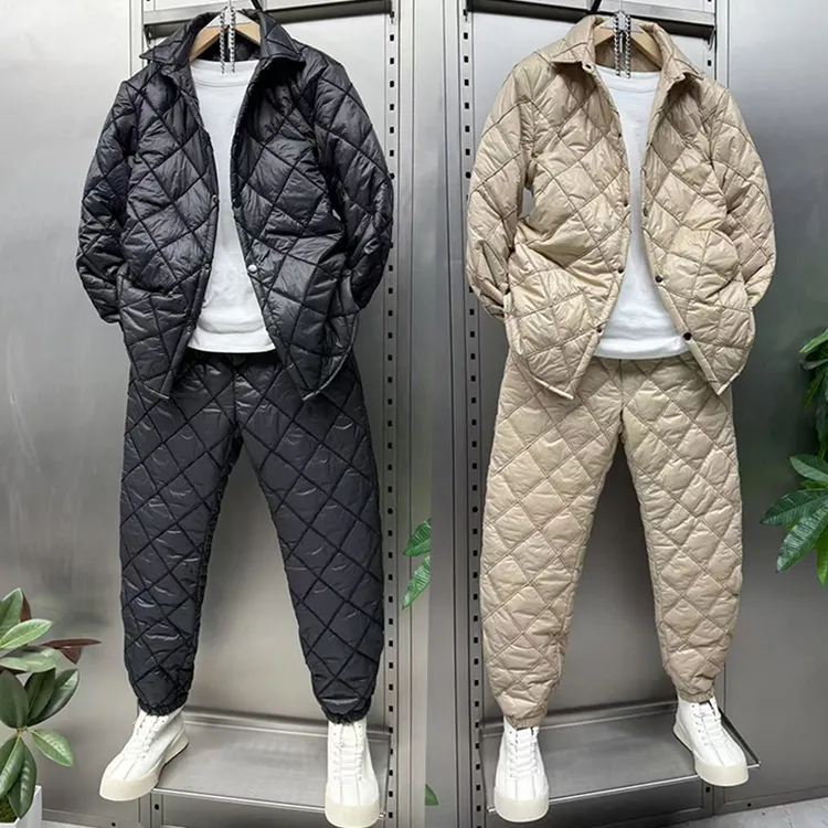 冬季棉服棉裤套装男时尚翻领外套加厚加棉夹克束脚休闲裤两件套潮