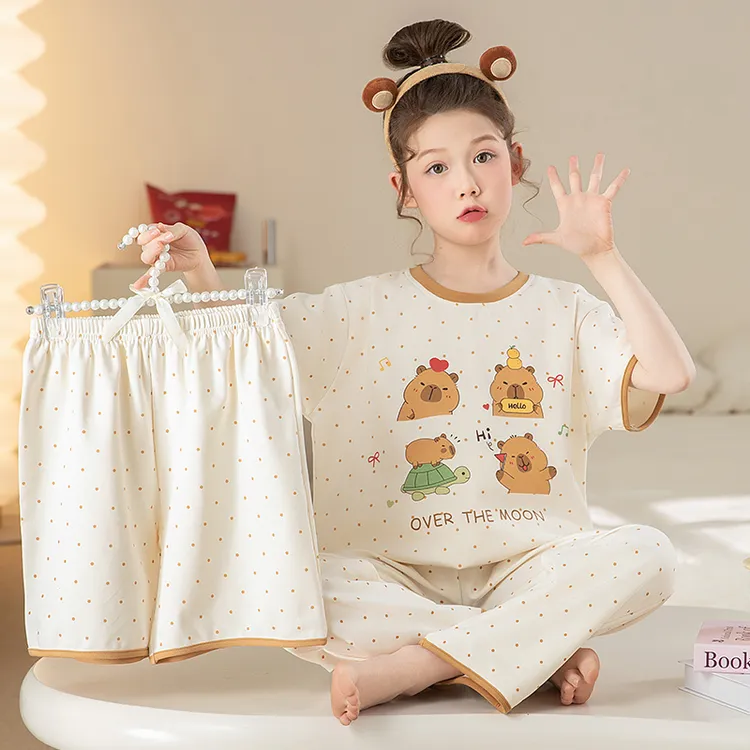 儿童夏季新款纯棉短袖睡衣女童6-12岁中大童小女孩洋气母女家居服