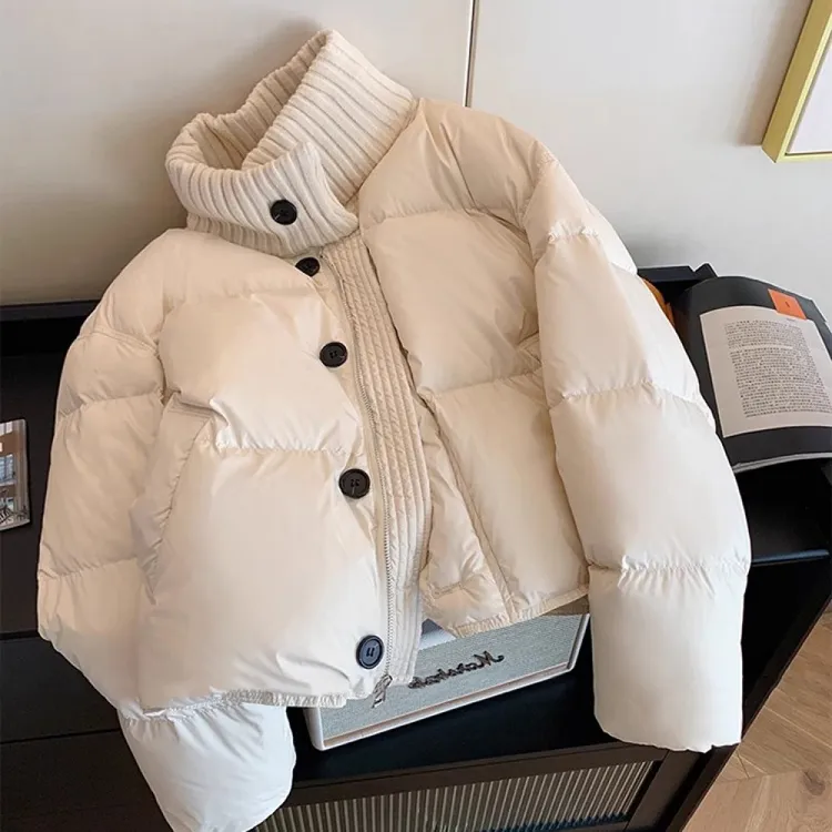 设计感别致针织拼接立领棉服外套2025秋冬季气质保暖加厚短款外套