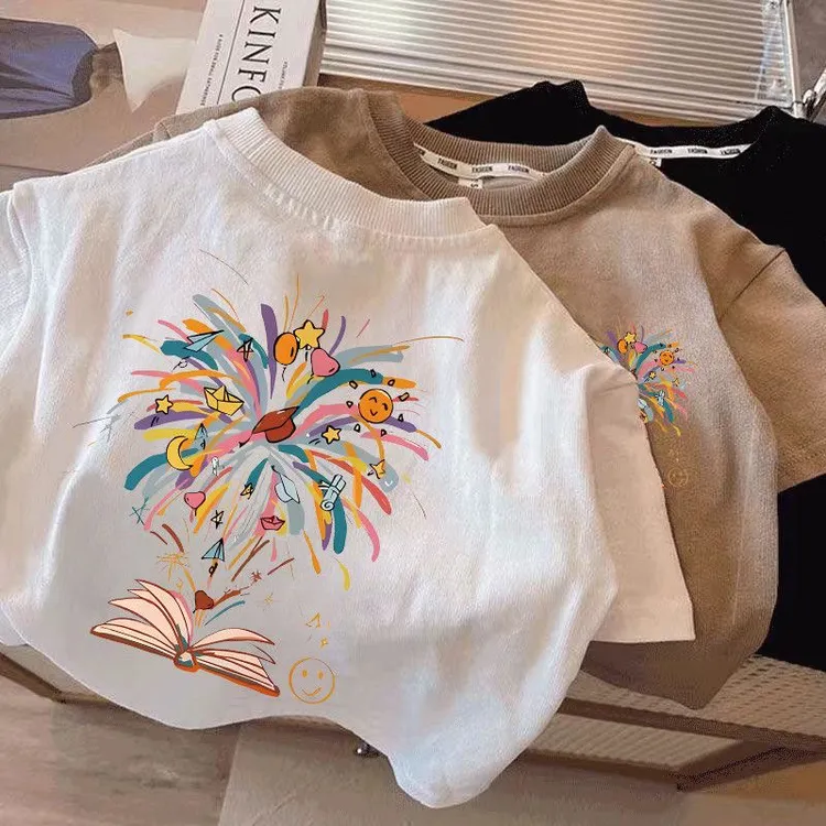 男女童短袖T恤夏季儿童宝宝新款卡通烟花中小童圆领洋气百搭上衣t