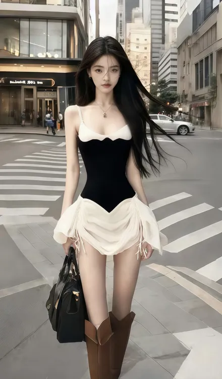 新款辣妹风黑色U领吊带收腰连衣裙女别致设计感小众高级感穿搭