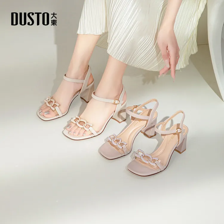 大东一字带凉鞋女鞋2025夏季新款时尚优雅粗跟高跟一字扣鞋子0618
