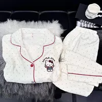 【长袖牛仔猫咪】秋季云朵绵睡衣女两件套家居服春秋卡通保暖睡衣