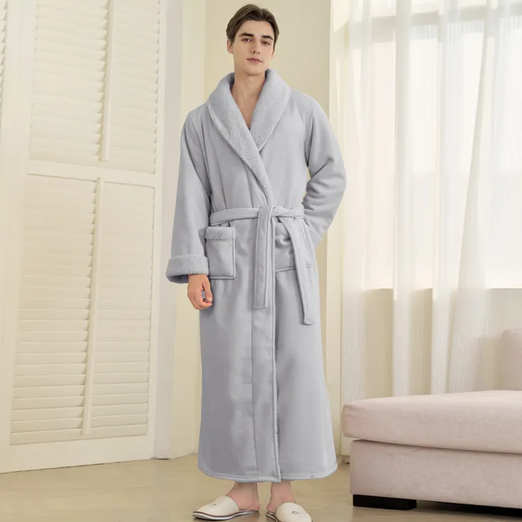 睡袍男冬季双层加厚加绒2025年秋冬浴袍加长款男士珊瑚绒保暖睡衣