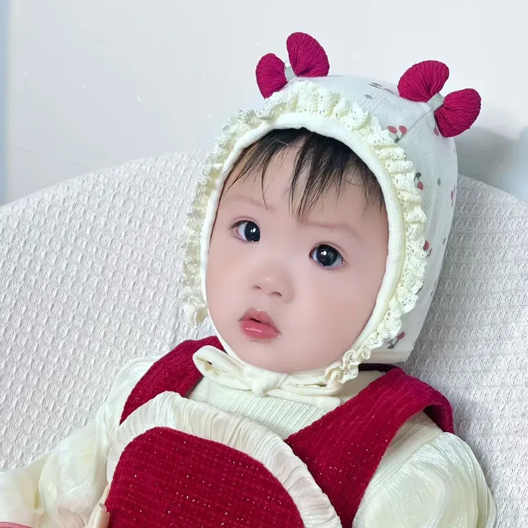 婴儿帽子女婴胎帽春秋季婴幼儿护囟门樱桃公主帽秋季女宝宝护耳帽