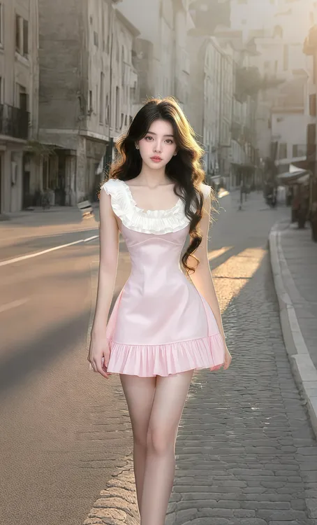 夏季新款粉色U领收腰连衣裙女时尚温柔甜美风穿搭显瘦气质高级感