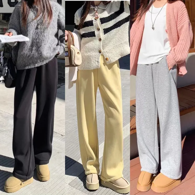 【特价】秋冬新款曼巴棉运动阔腿裤女休闲直筒裤子
