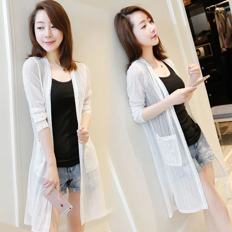 2025新款薄外套中长款修身显瘦蕾丝网纱开衫防晒衣披肩空调衫