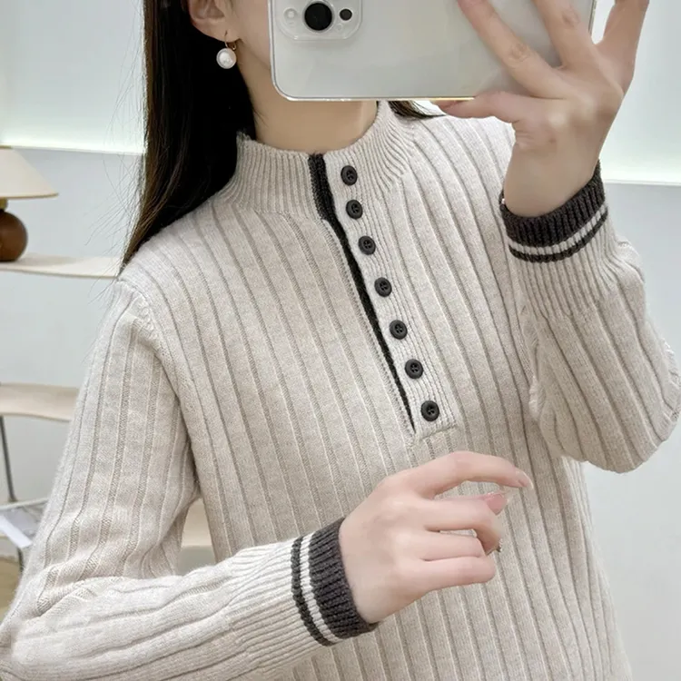 撞色毛衣女韩版宽松套头打底针织衫外套上衣内搭温柔气质潮