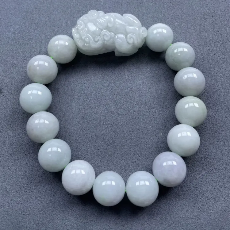 翡翠A货貔貅手串卡1.4白冰种水好【超哥宠粉】