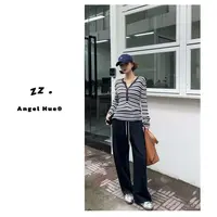 zz · 轻奢风撞色条纹长袖针织衫女早秋时尚法式气质百搭上衣女672