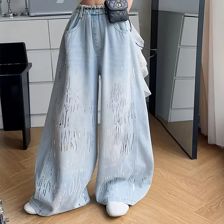 女童牛仔裤夏季薄款2025新款洋气中大童阔腿裤夏装女孩时髦长裤潮