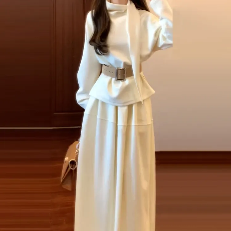 2025新款高领针织毛衣连衣裙子女秋冬季小香风巨好看穿搭一整套装