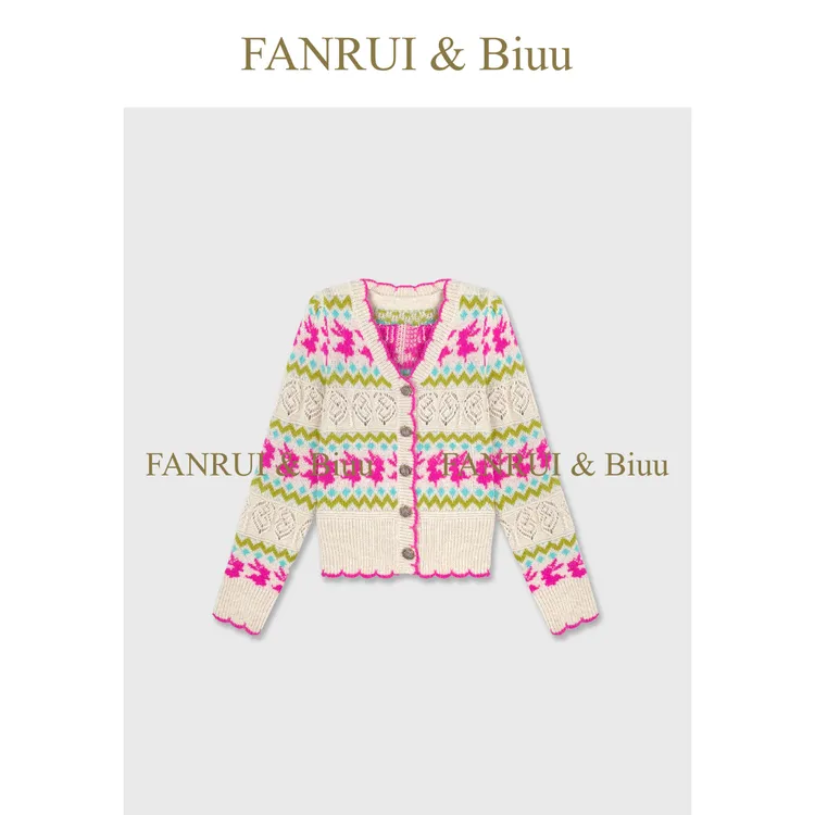 FANRUI/泛芮「温澜花织」暗纹钩花复古百搭时尚高级针织开衫B19880