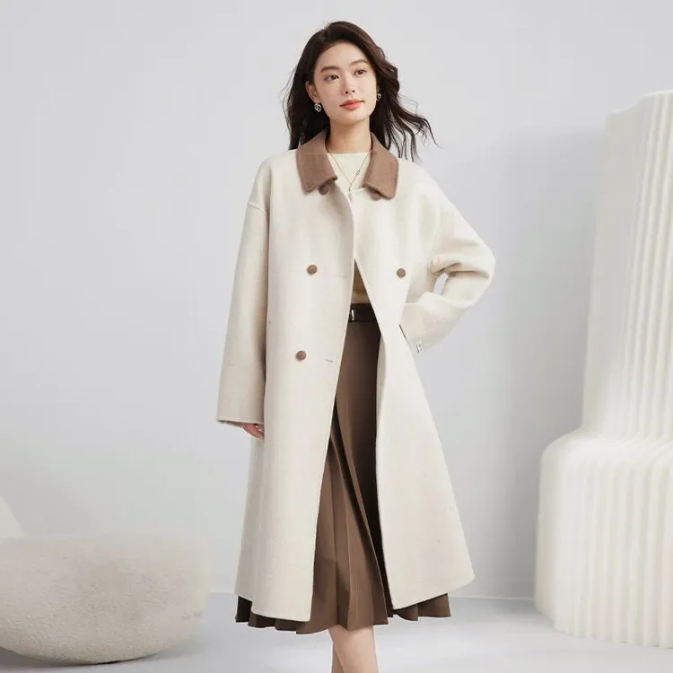 加厚白色气质冬季毛呢大衣秋冬新款韩版流行中长款保暖呢子外套