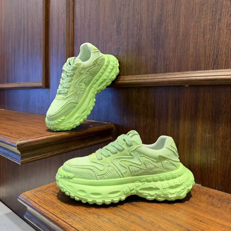 男鞋2025春夏季时尚纯色网面拼接厚底老爹鞋增高小众潮流男生鞋子