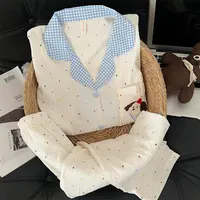 甜美软fufu睡衣少女春秋长袖卡通刺绣大码亲肤柔软两件套装家居服