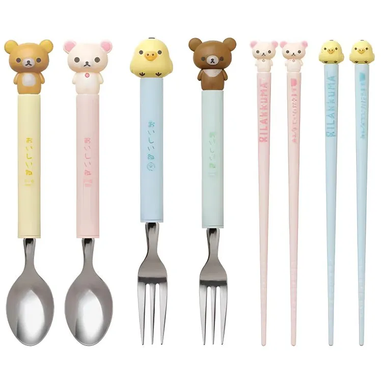现货rilakkuma日本正版轻松熊3D公仔不锈钢勺子叉子餐具筷子