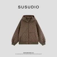 SUSUDIO 秋冬时髦连帽超轻拉链绗缝宽松保暖棉服外套 70302