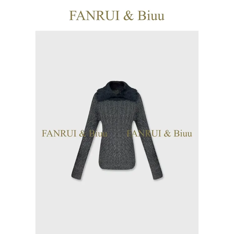 FANRUI/泛芮「萤火星野」保暖舒适毛毛领复古花纹高级针织衫B19463