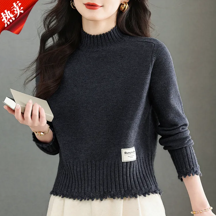 【原版正品】羊毛衫女半高领针织打底衫洋气流苏短款毛衣宽松上衣