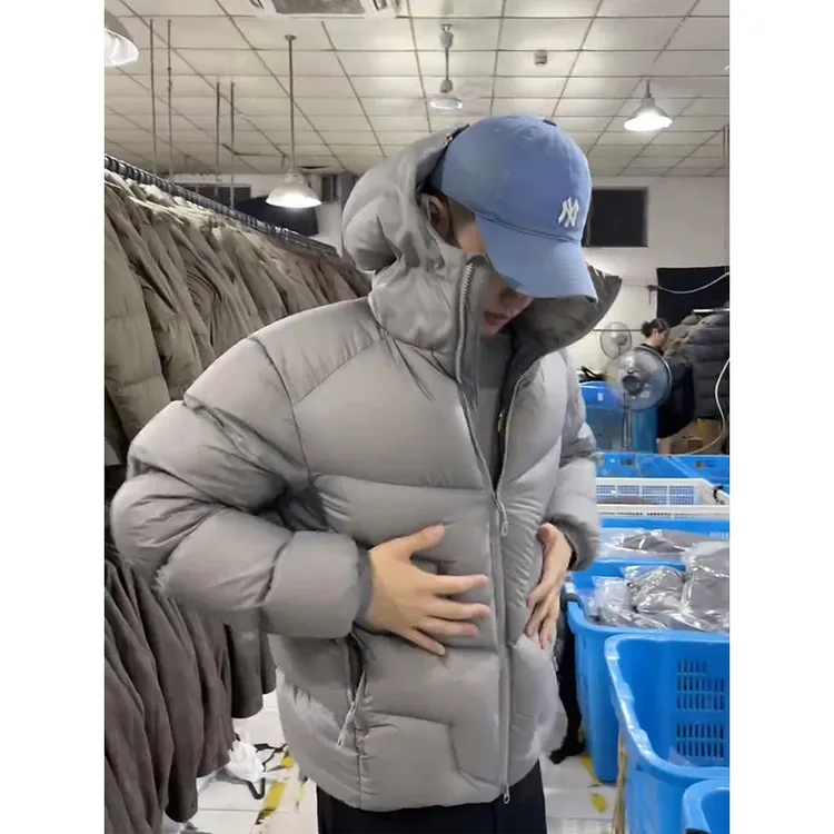 cleanfit灰色轻量化短款棉服男冬季抗寒保暖时尚百搭连帽外套棉衣