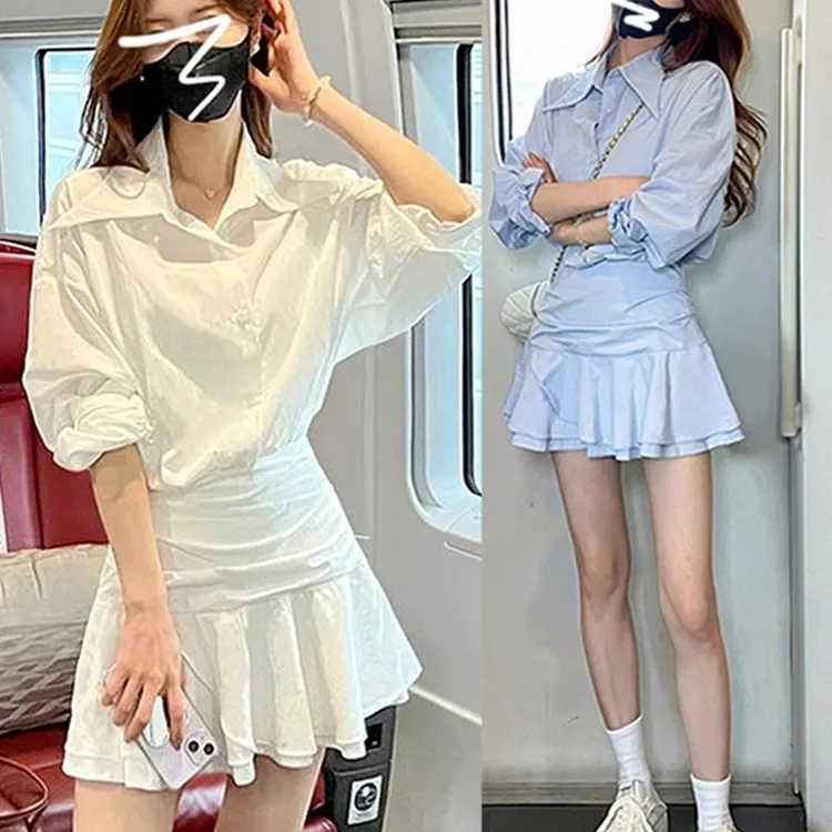 白色假两件长袖衬衫连衣裙春季2025新款小个子清冷系禅意衣服女