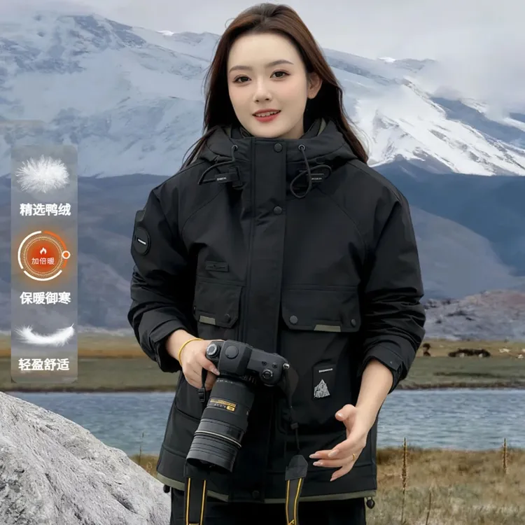 冬季2025新款情侣款工装羽绒服男女高端加厚外套宽松连帽冲锋衣