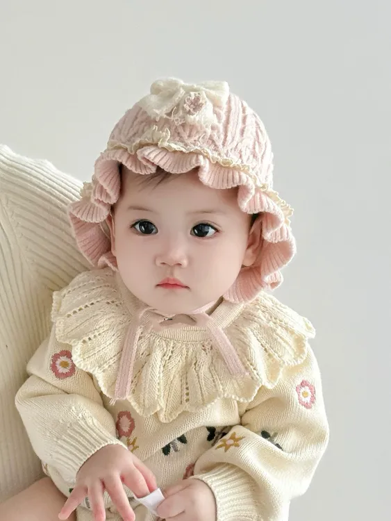 婴儿帽子秋冬款女宝宝超萌洋气公主帽新生儿小月龄保暖护耳毛线帽