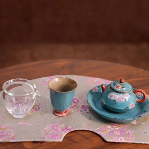 手绘玫瑰陶瓷功夫泡茶壶玻璃公道杯闻香杯壶承茶席复古中式套装