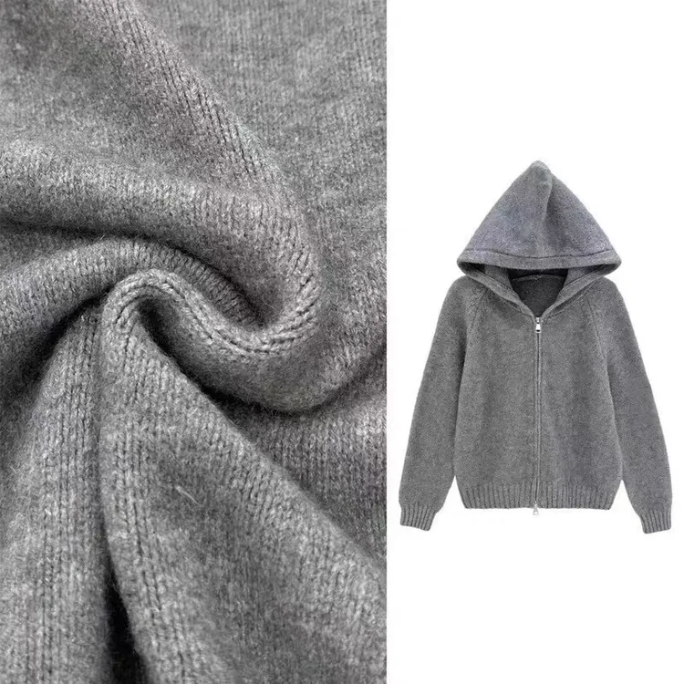连帽毛衣外套女2025春秋新款百搭纯色时尚宽松双拉链针织开衫上衣
