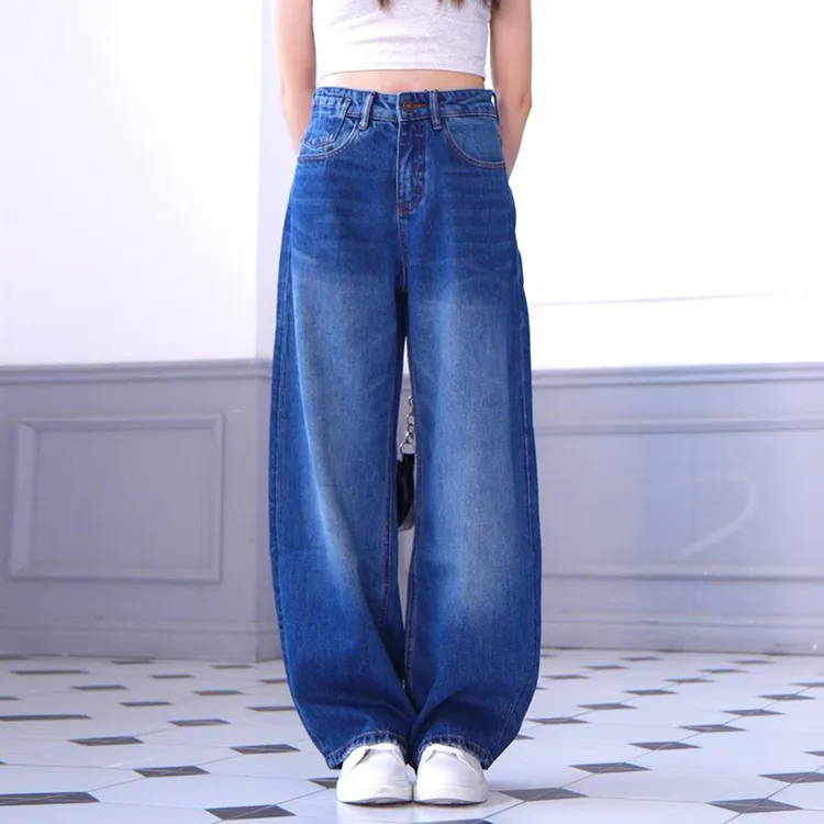 夏日辞x1003长裤牛仔裤小个子梨形身材初秋宽松高腰阔腿弯刀裤