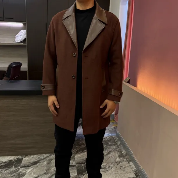 【Aysa男装】冬季散口袖呢大衣男士休闲中长款纯色韩版大衣