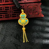 足金珐琅彩镂空花丝绣球流苏葫芦吊坠免费编绳