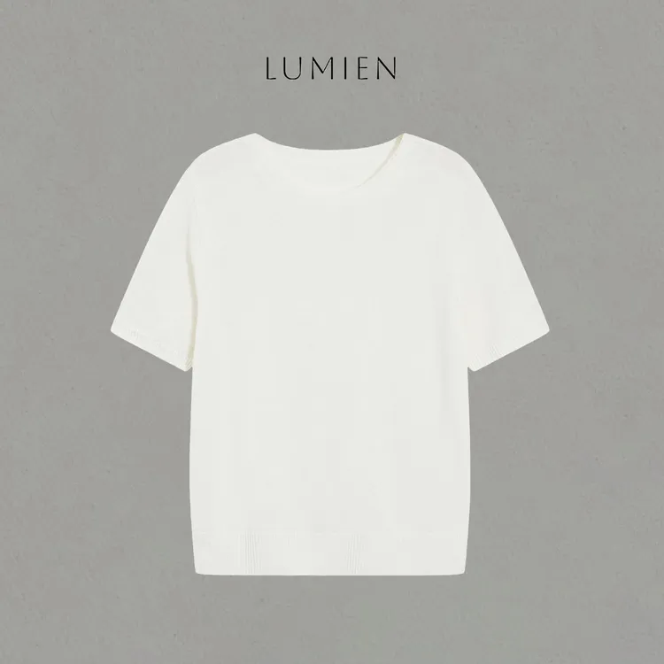 【LUMIEN 】极简风休闲圆领短袖和纸纱混纺针织衫上衣女LX5CTT088