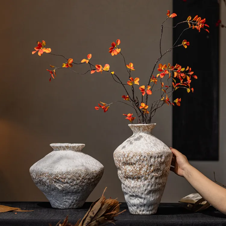 掬涵侘寂风陶瓷花瓶插鲜花复古怀旧手工客厅酒店禅意摆件陶器花器