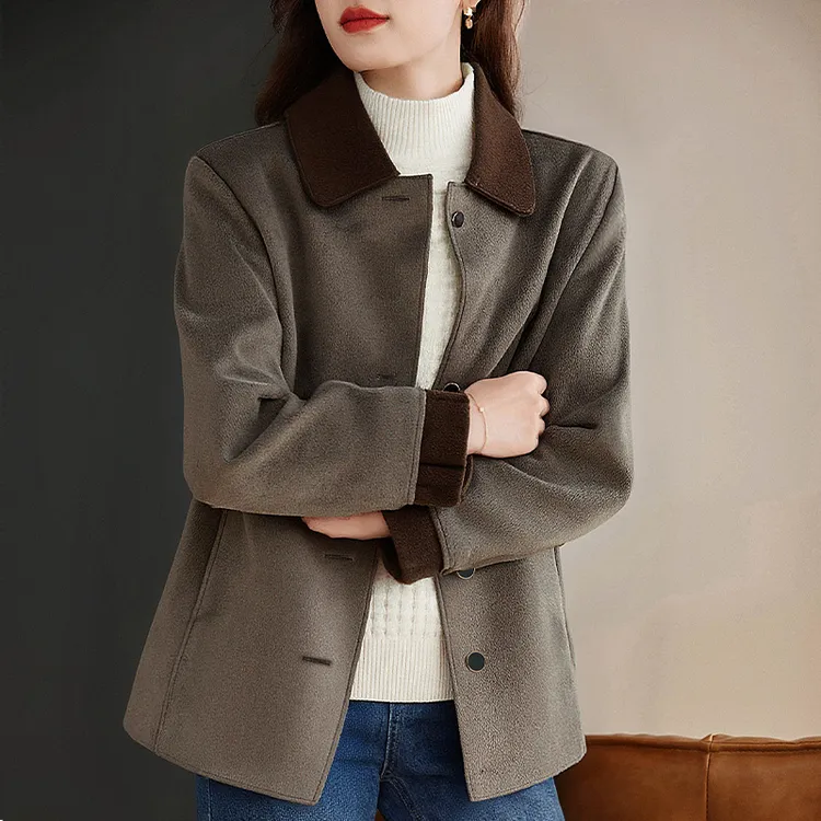 新款时尚高级感外套女冬装中长款洋气减龄翻领上衣秋冬大码衣服