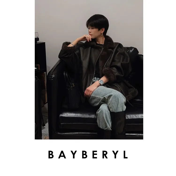  BAYBERYL老贝机车*拉贡翻领休闲25秋一体皮衣PY5F1102-6/15