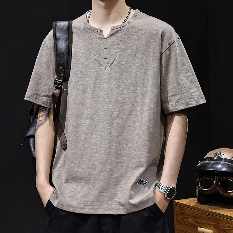 竹节平纹潮牌短袖t恤男士宽松大码夏季2025新款衣服高端男装体恤