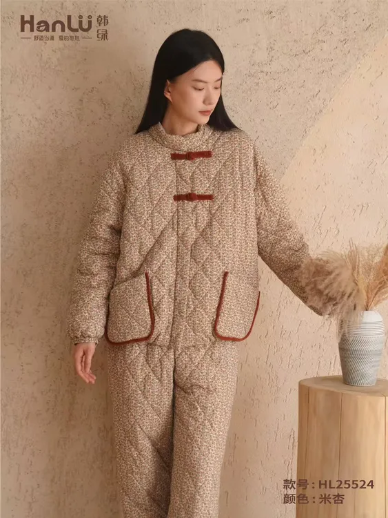 韩绿女士冬季加绒加厚保暖柔软舒适时尚居家可外穿睡衣套装