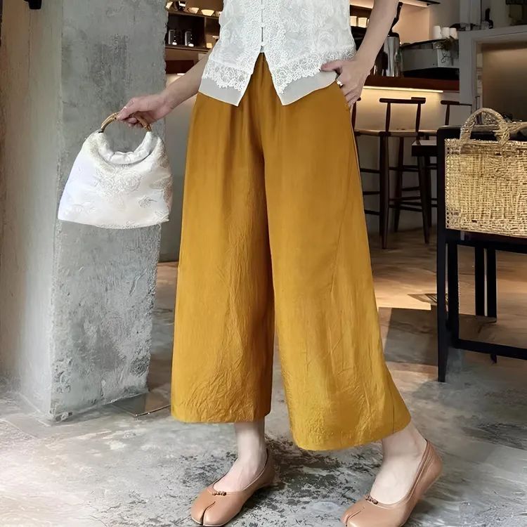 2025夏季新款醋酸肌理高腰显瘦花苞裤女宽松休闲百搭阔腿八分裤