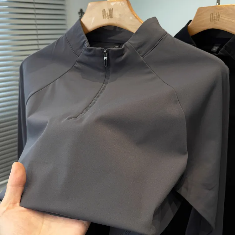 半高领加绒卫衣男款运动休闲商务风轻奢痞帅男装拉链立领保暖上衣