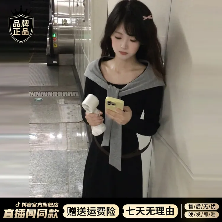 赫本风法式黑色长袖连衣裙子女2025新款初秋季气质高级感显瘦长裙