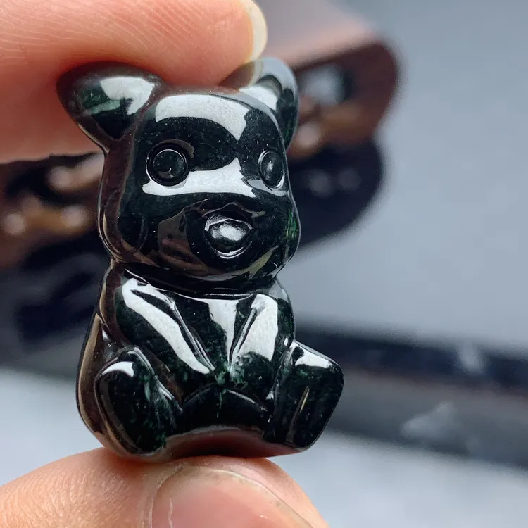 天然翡翠A货卡通动漫二次元角色皮卡丘车钥匙包包挂坠吊坠黑色