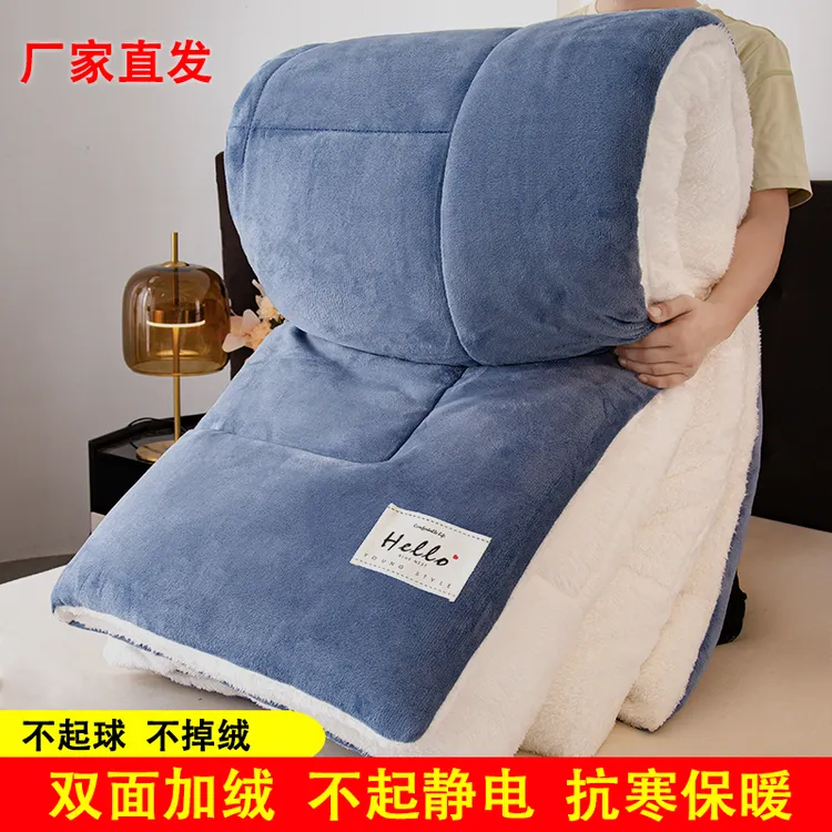 双面加绒加厚被芯牛奶绒羊羔绒保暖冬季加厚学生宿舍被套一体被子