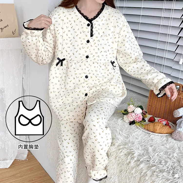 夹层空气棉秋冬孕妇哺乳睡衣女怀孕期月子服喂奶家居服加厚套装