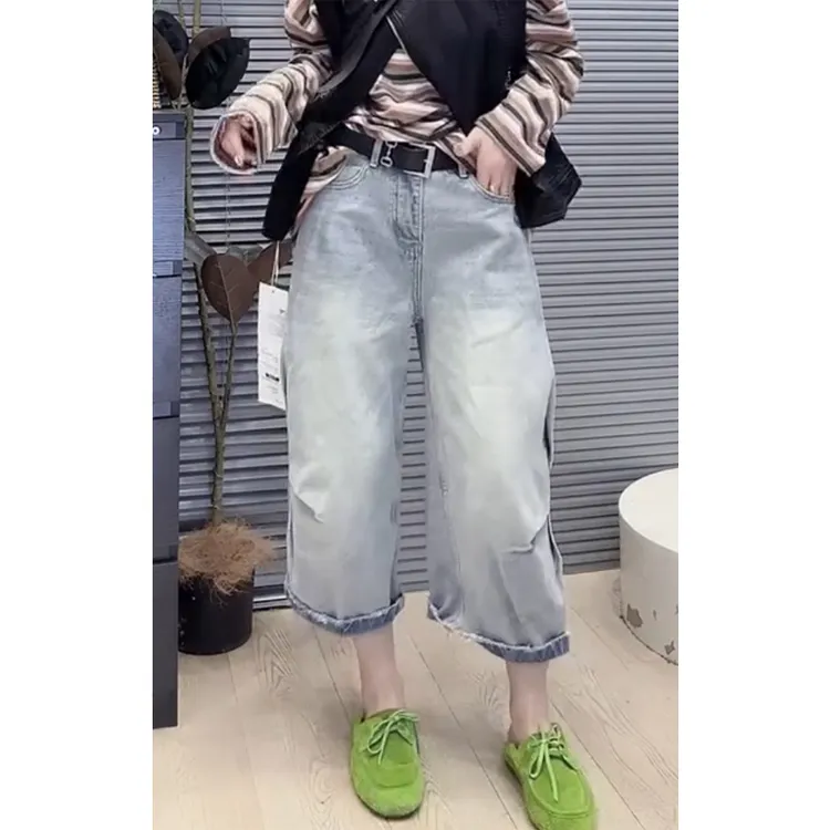 艾塔莉显瘦ins风直筒裤奶奶裤春季新款老爹裤宽松九分百搭牛仔裤