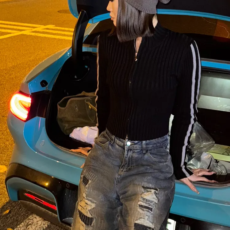 毛针织衫开衫款女装针织长袖上衣百搭常规拼接短款