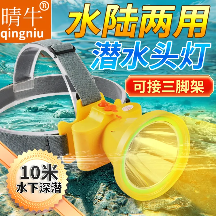 潜水头灯防水强光充电头戴式适用于户外钓鱼赶海工地干活矿用头灯
