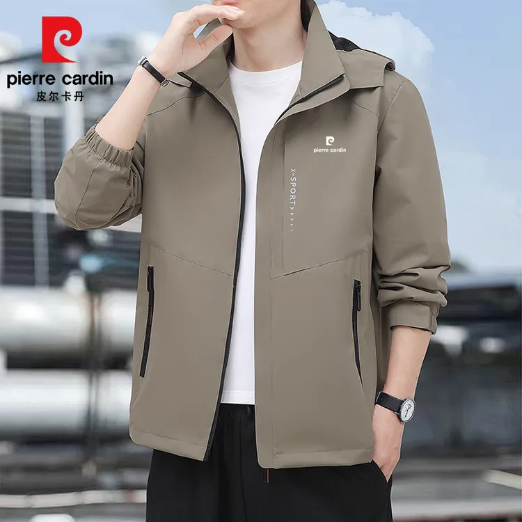 皮尔卡丹男士行政夹克春秋新款大码户外休闲运动百搭连帽冲锋外套
